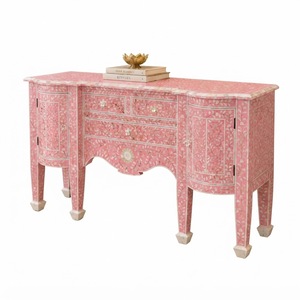 Mesa Consola con Incrustaciones de Hueso de Abeja, Mesa de Entrada Geométrica en Blanco y Negro, Precio Directo de Fábrica, Hecha a Mano, Elegante para Sala de Estar - Product Image 4