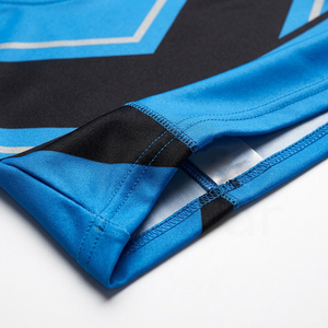 Unisex Blue Soccer Jersey Set Crew Neck Half Sleeve Moisture Wicking Polyester <b>Athletic</b> Fit Color Blocking Design Front - Product Image 5