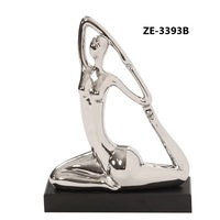 Sculpture d'art moderne en métal plaqué argent, figurine féminine abstraite 3D sculptée, décoration artistique, statuette en acier inoxydable poli