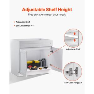 Mobiletto Base Bianco Shaker da 36 Pollici Non Assemblato, 24 Pollici L x 34,5 Pollici H, Pronto per l'Assemblaggio, Mobiletto Base per Lavello da Cucina con Apertura Morbida - Product Image 5