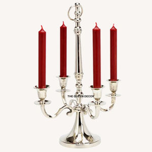 Candélabre de table 5 bras en fer finition argentée avec chaîne en cristal, sans flamme, pour mariages, Noël et événements - Product Image 3