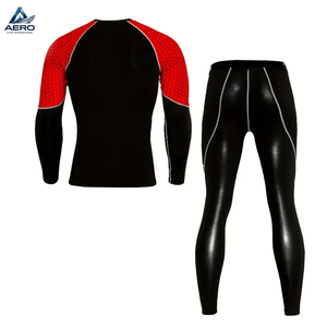 Conjunto Deportivo de Compresión para Hombre, Camiseta de Manga Larga Negra y Roja con Leggings, Ropa de Gimnasio que Absorbe la Humedad - Product Image 2