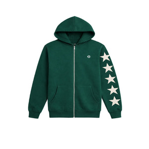 Sudaderas con capucha premium para hombre con estampado de estrellas personalizado, forro polar grueso, estilo urbano, con cremallera completa, proveedor mayorista OEM directo de fábrica, MOQ bajo - Product Image 2