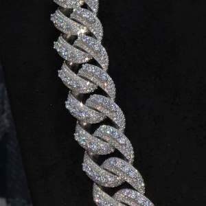 Unisex 925 Silver Rhodium Plated Moissanite <b>Statement</b> <b>Necklace</b> Brilliant Cut Micro Insert Link Chain Hiphop Style Party Gift - Product Image 2