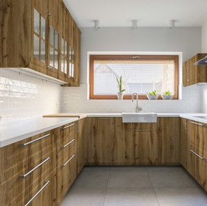 Gabinetes de Cocina Modernos Modulares Ecológicos Personalizados JY Project, de MDF y Madera Contrachapada, con Isla LED, Garantía de 2 Años, para Apartamento - Product Image 1