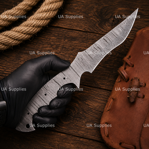 Cuchillo de Caza y Camping Personalizable de Acero de Damasco Forjado a Mano UA Supplies, Hoja en Blanco con Punta Caída, Equipo de Supervivencia al Aire Libre, 1 Año de Garantía - Product Image 2