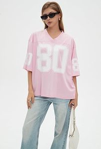 Haut d'été streetwear personnalisé surdimensionné à col en V en maille avec impression de numéro, fabricant de vêtements en gros OEM ODM - Product Image 3