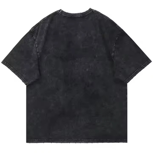 T-shirt noir délavé oversize pour homme, manches courtes, col rond, style streetwear, uni - Product Image 2