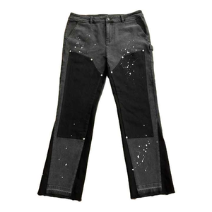 Nouveau pantalon cargo en jean streetwear personnalisé, style charpentier, coupe ample, avec peinture graffiti, délavé à l'acide vintage et coupe évasée - Product Image 1