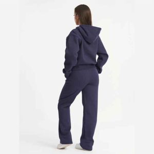 Women's Navy Blue Hooded Tracksuit <b>Set</b> 100% Cotton Loose Fit Casual Sweatshirt and <b>Sweatpants</b> with Side Pockets - Product Image 3