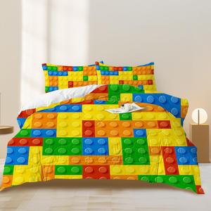Ensemble de couette coloré en blocs de construction, 203x229cm, housse de couette, literie, décoration de chambre d'enfant - Product Image 2