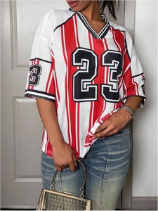 Maillot de basketball en mesh camouflage pour femme, col en V, manches courtes, coupe ample, respirant, vêtements de sport toutes saisons - Product Image 5