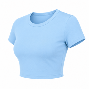 Camiseta Corta de Mujer, Color Sólido Personalizado, Cuello Redondo, Manga Corta, Ajustada, Transpirable, con Logotipo, Ecológica, de Jersey de Poliéster, para Verano - Product Image 5