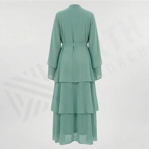 Abaya ouverte avec manches évasées et ceinture, tissu doux, idéale pour la superposition, tenues décontractées ou formelles, articles de haute qualité. - Product Image 2