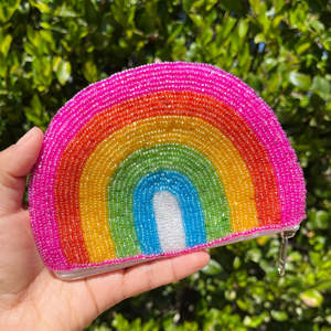Unisex Trendy <b>Rainbow</b> Beaded Cotton Fabric Coin Purse Handmade <b>Sequin</b> Zipper Embroidered Pouch Multicolor Compact Clutch Bag - Product Image 3