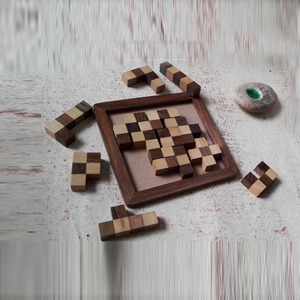 Handcrafted Wooden Sliding <b>Puzzle</b> Board Game With Checkered Wooden Tiles Modern Brain Teaser <b>Puzzle</b> For Fun & Family Enjoyment - Product Image 3