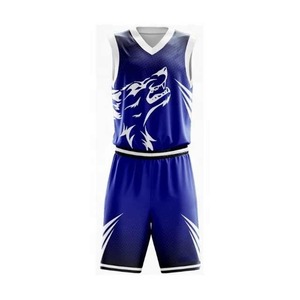 Conjunto de Camiseta de Baloncesto para Hombre, Sin Mangas, Cuello en V, Estampado de Lobo Sublimado, Tejido de Malla Azul que Absorbe la Humedad, Ropa Deportiva - Product Image 2