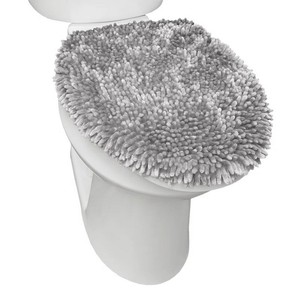 Housse de siège de toilette en coton, ronde, couleur unie, rembourrée, épaisse, à poils touffus, antidérapante, avec support en caoutchouc, pour usage domestique - Product Image 4