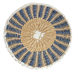 Artex Hai Nam Tapisserie murale ronde en rotin avec motif géométrique bleu, décoration bohème pour salon, tapisserie circulaire - Product Image 1