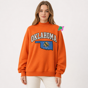 Sudadera con Cuello Alto OKLAHOMA, Sudadera con Letras y Mapa Aplicados, Sudadera con Cuello Alto Personalizada, Sudadera Oversize con Cuello Alto - Product Image 1