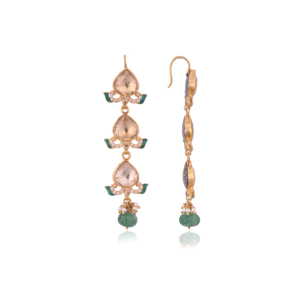 Clásicos Atemporales, Pendientes Colgantes de Plata Chapada en Oro de 18K, Incrustaciones de Vidrio Meenakari Hechas a Mano, Forma de Corazón Vintage |   Herencia Real - Product Image 3