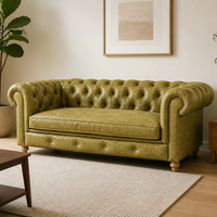Canapé Chesterfield en cuir véritable trois places, dossier capitonné, accoudoirs roulés, style moderne du milieu du siècle, pieds en bois, canapé-lit pour salon, villa