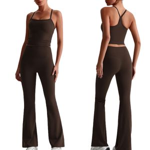 Custom Wholesale Custom Women Yoga Set Flared Leggings Sports Bra Activewear Gym Workout Outfit OEM ODM Fitness Wear Supplier - Product Image 1