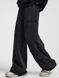 Pantalon cargo baggy en denim 100% coton délavé à l'acide, vintage, unisexe, effet soleil, streetwear, tendance, coupe large - Product Image 3