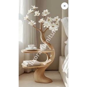 Artistic <b>Tree</b> Shaped Solid Wood Side Table Luxury Handcrafted Flower Design Bedside Display <b>Stand</b> - Product Image 5