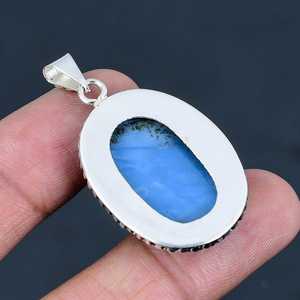 Pendentif en opale bleue d'Owyhee fait main, argent sterling 925 plaqué rhodium, bijou de fiançailles et de mariage unique, élégant et tendance - Product Image 6