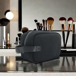Nouveauté 2026 – Sac cosmétique multifonctionnel en néoprène noir souple avec fermeture éclair et poignée, personnalisable, vente en gros - Product Image 5