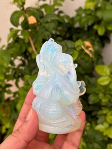 Hand Carved Opalite Ganesha <b>Statue</b> | 4 Inch Crystal Ganesh Idol | Hindu Deity Altar Decor | Spiritual Gift Wholesale - Product Image 2