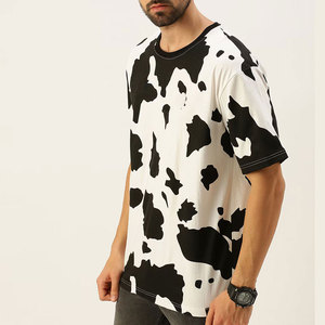T-shirt blanc à manches courtes pour homme, col rond, imprimé vache, coupe décontractée, respirant, en jersey de coton tricoté - Product Image 3