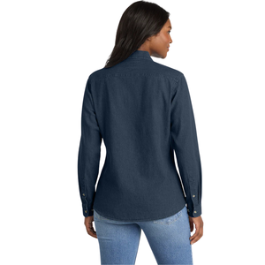 Camisa de mezclilla de manga larga AKA con bordado, blusa informal de mezclilla para mujer con botones, azul marino, ropa de hermandad griega - Product Image 2