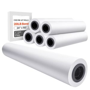 Rotoli di carta per plotter 24 pollici x 150 piedi, 6 rotoli di carta CAD Bond da 20 libbre, 2 core Idea CAD Dr - Product Image 1