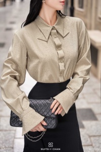 Women's Elegant Long-Sleeve Shirt Designed Collar SELVA Spandex / Polyester Turn-down Collar Solid Anti-Wrinkle Autumn - Product Image 6
