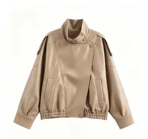 Chaqueta de Moto Unisex de Cuero PU, Cuello Alto, Cierre de Cremallera, Largo Regular, Color Sólido, Prenda de Invierno - Product Image 3