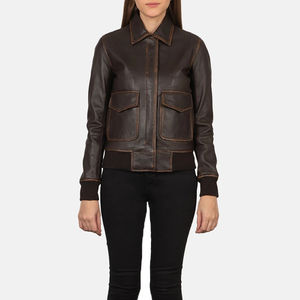 Blouson aviateur pour femme en cuir véritable 100% pour l'hiver, service personnalisé, design tricoté respirant rembourré de coton, haute qualité - Product Image 3