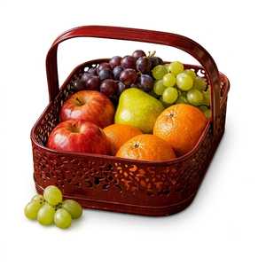Corbeille à fruits rectangulaire de luxe en fer forgé rouge, faite à la main, multifonctionnelle, avec poignée, plateau de rangement portable, finition poudrée, Moradabad Art Metal Ware - Product Image 1