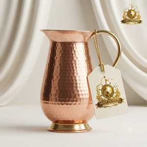 Pichet à eau en cuivre martelé fait main avec couvercle séparé, vaisselle ayurvédique traditionnelle, carafe à eau en métal de style vintage - Product Image 5