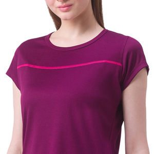 Camiseta de Manga Corta con Cuello Redondo para Mujer, Color Morado, Corte Regular, Tejido de Punto, Color Sólido, Secado Rápido, Deportiva, Primavera Verano - Product Image 3