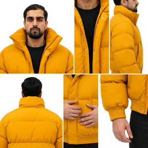 Chaqueta acolchada roja para hombre con cuello alto, cierre de cremallera, relleno de poliéster estándar, informal, transpirable, estilo urbano, holgada, con capucha - Product Image 1
