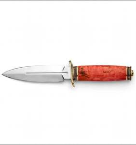 Herramienta de preparación para exteriores hecha a mano con punta de lanza de acero satinado, madera de coral rojo y guardacuchillas de latón, pieza decorativa. - Product Image 1