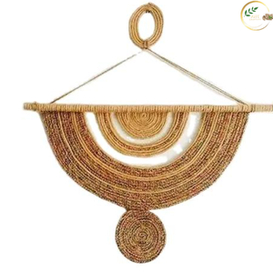Étagère murale ronde minimaliste en jute naturel, style Art déco, avec motif vertical fleurs et plantes, décoration d'intérieur artisanale et durable - Product Image 6