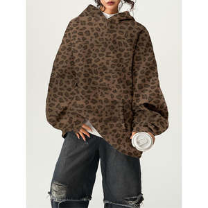 Sudadera con Capucha Personalizada con Estampado de Leopardo para Mujer, 100% Algodón, Sudadera Holgada con Detalles Bordados, Manga Larga, para Invierno - Product Image 5