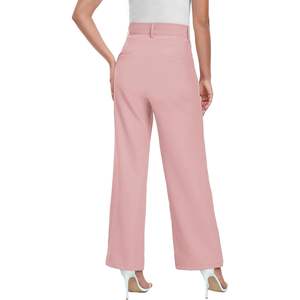Pantalon de travail décontracté pour femme, taille mi-haute, jambe large, délavage blanchi, en Spandex/Polyester, devant plat, vente en gros 2026 - Product Image 5