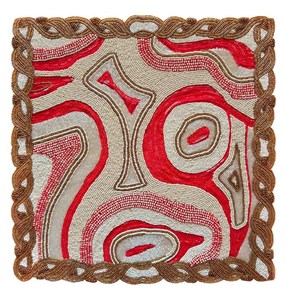 Mantel individual cuadrado de tela hecho a mano, diseño abstracto con cuentas rojas, tapete decorativo oriental para mesa - Product Image 1