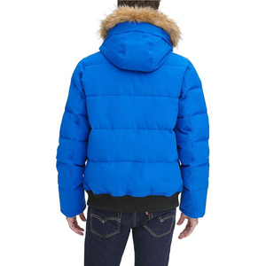Veste d'hiver pour homme en duvet bleu avec capuche en fourrure, coupe-vent, col montant, coupe classique - Product Image 5