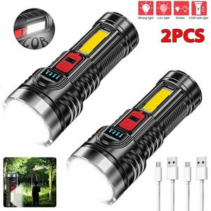 2 Pack USB <b>Rechargeable</b> LED Flashlight 4 Modes Camping Hiking Torch <b>Work</b> <b>Light</b> Self-Pickup at Logistics Only for USPS/TMEU - Product Image 1