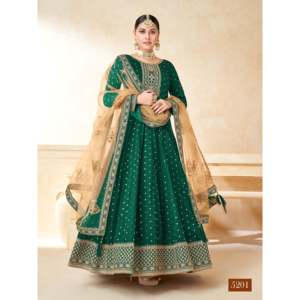 Vestido Anarkali de Diseño Artesanal con Corte en A, Bordado en Organza, Cintura Imperio, para Fiesta, con Falda y Dupatta - Product Image 1